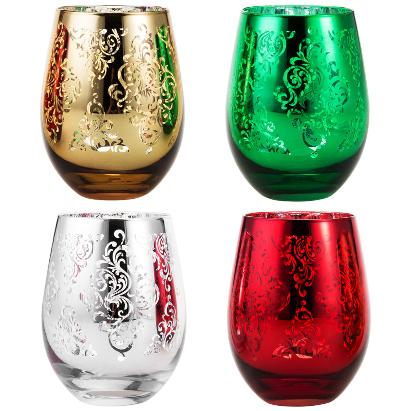The Holiday Aisle® Christmas Themed Stemless Wine Glasses, Set Of 4